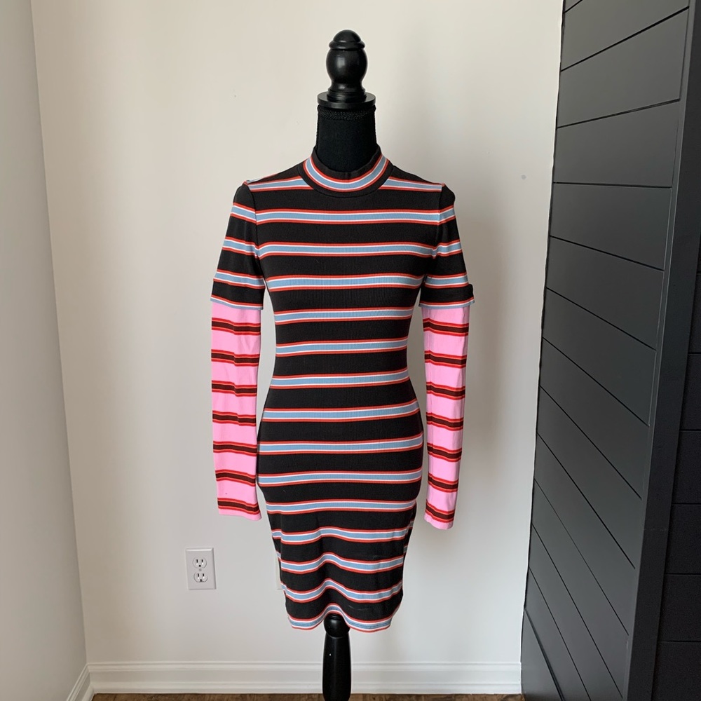 Cinq a Sept Multi-Colored Striped Long Sleeve Dress
